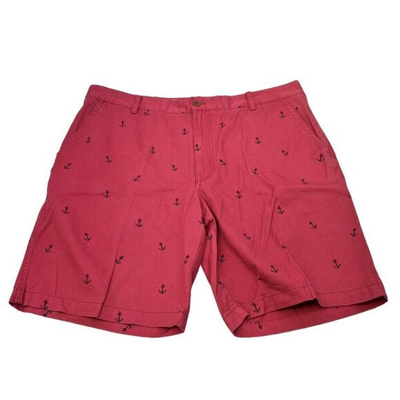 Izod Saltwater Men’s Anchor Print Khaki Shorts Coral/Black Size 42 Waist - Picture 1 of 11
